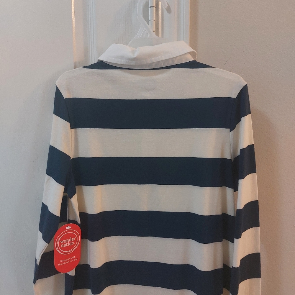 Wonder Nation Girls Navy Blue and White Striped Longsleeve Size XL 14/16 - Picture 9 of 13